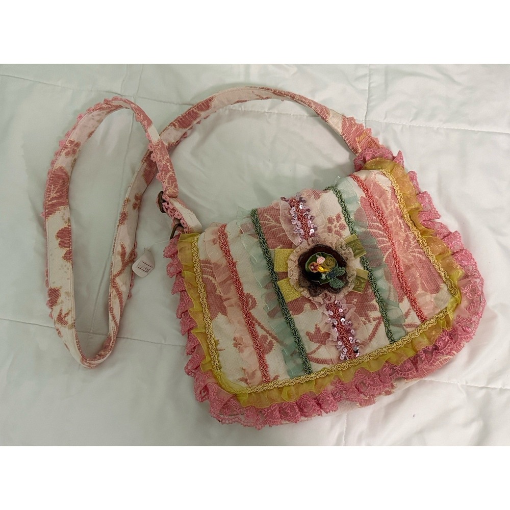 Beautiful New Vintage Coquette Floral‎ Ruffle Messenger  Bag Cottagecore Purse
